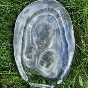 Mother & Child thick glass paperweight L E Smith